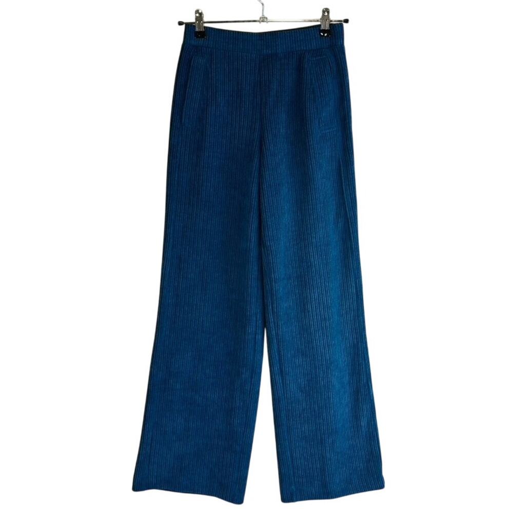 Wynne Layers Womans XXS Pants Wide Leg Comfort Stretch Pull On Blue Ribbed‎ Cord